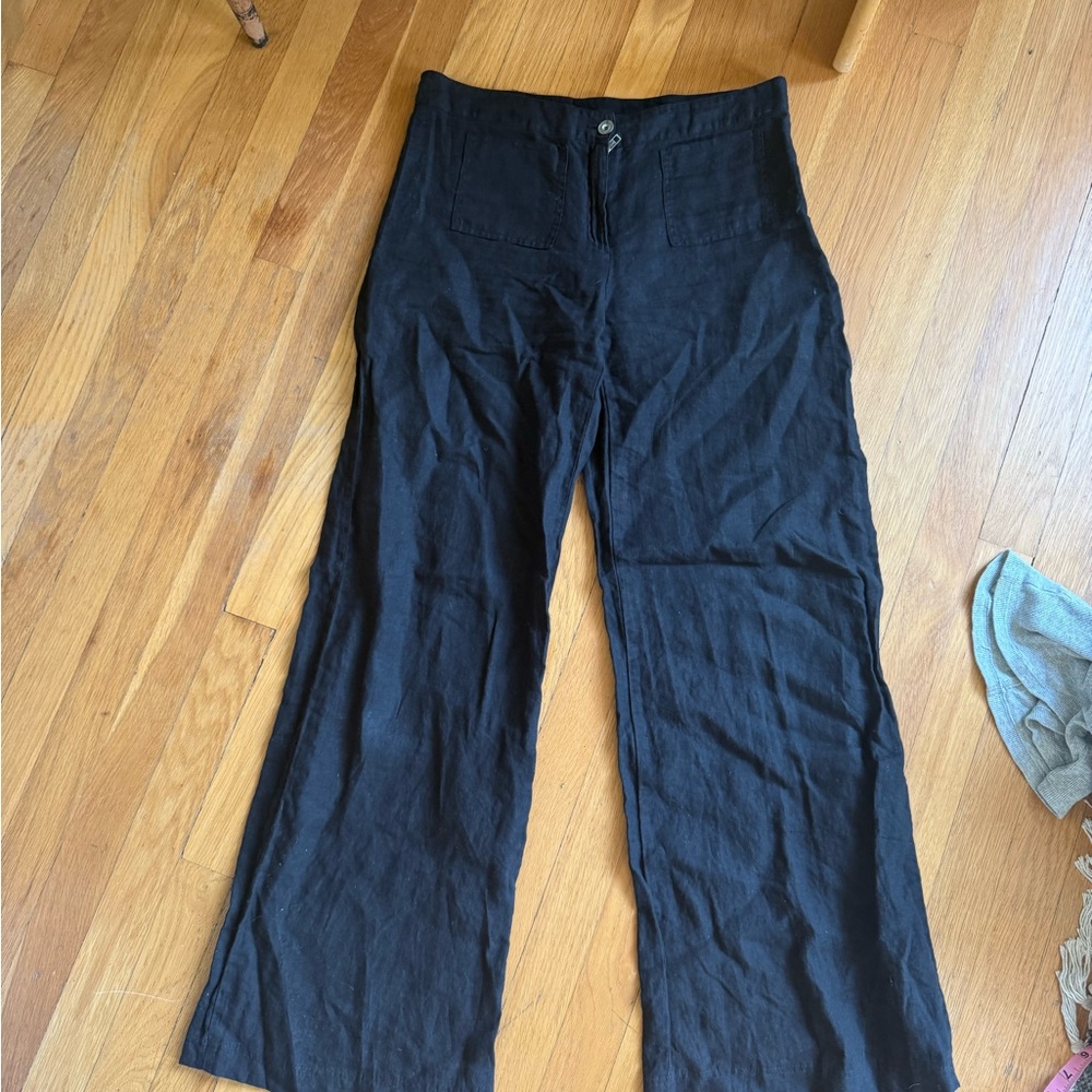Black Wide-Leg Linen Pants